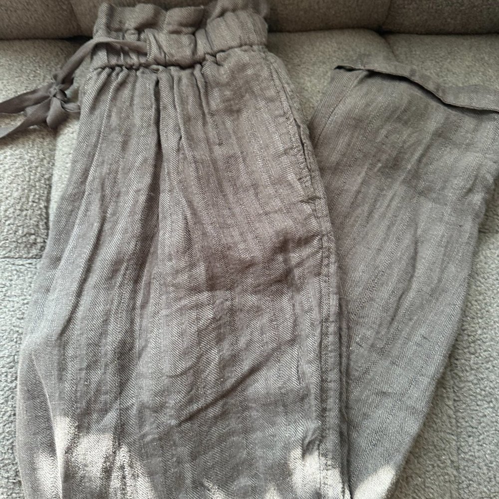 Free People Charcoal Grey Linen Paperbag Pant XS NWOT